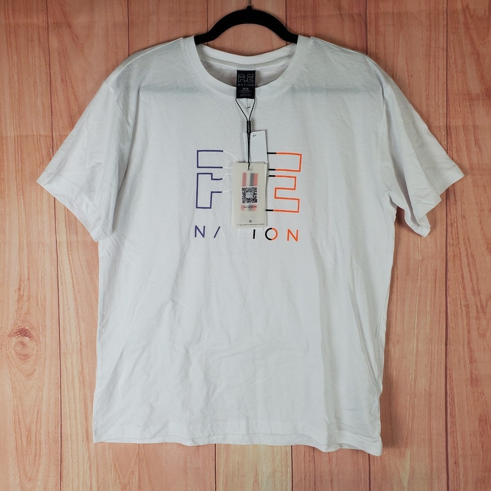 PE Nation T Shirt Mens Medium White Cotton Graphic‎ Print Streetwear Outdoor
